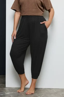 Yours Curve Black Cropped Jersey Harem Joggers