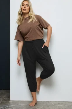 Yours Curve Black Cropped Jersey Harem Joggers