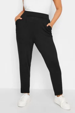 Yours Curve Black Double Pleat Jersey Stretch Joggers