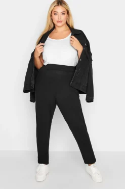 Yours Curve Black Double Pleat Jersey Stretch Joggers