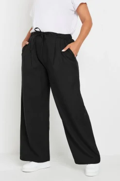 Yours Curve Black Drawstring Wide Leg Trousers