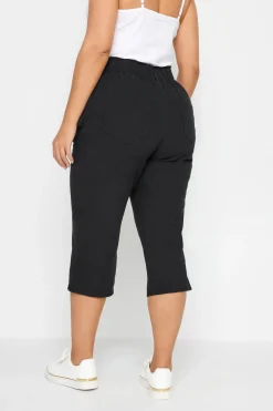 Yours Curve Black Elasticated Cool Cotton Cropped Trousers