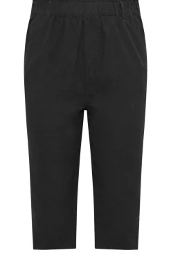 Yours Curve Black Elasticated Cool Cotton Cropped Trousers