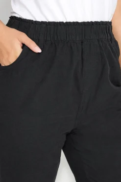 Yours Curve Black Elasticated Cool Cotton Cropped Trousers