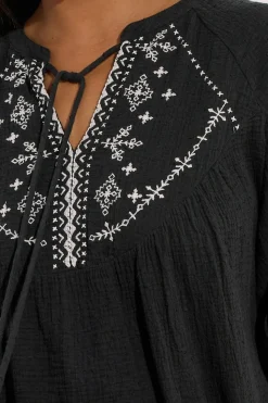 Yours Curve Black Embroidered Tie Front Blouse