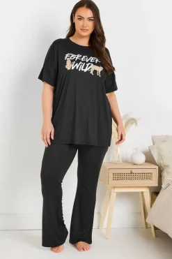Yours Curve Black Flare Pyjama Bottoms