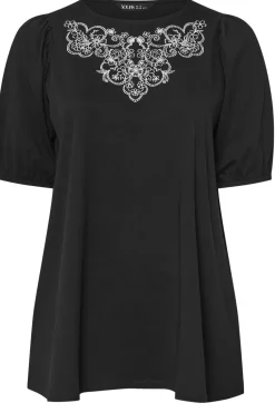 Yours Curve Black Floral Embroidered Top
