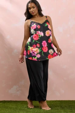 Yours Curve Black Floral Print Lace Cami Vest Top