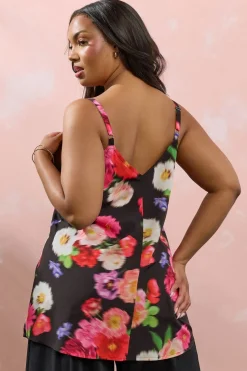 Yours Curve Black Floral Print Lace Cami Vest Top