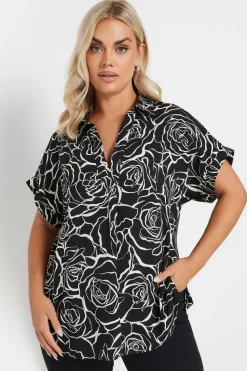 Yours Curve Black Floral Print Collared Blouse
