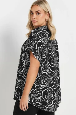 Yours Curve Black Floral Print Collared Blouse