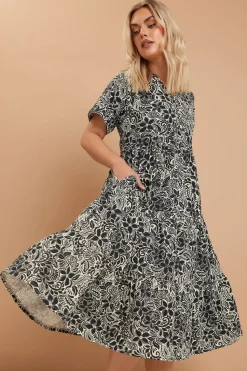 Yours Curve Black Floral Print Tiered Cotton Midaxi Dress