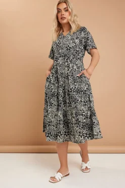 Yours Curve Black Floral Print Tiered Cotton Midaxi Dress