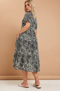 Yours Curve Black Floral Print Tiered Cotton Midaxi Dress