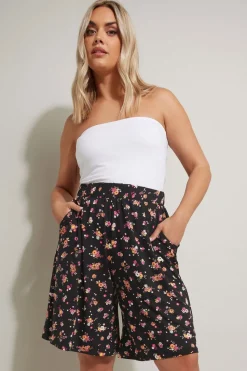 Yours Curve Black Floral Print Jersey Shorts