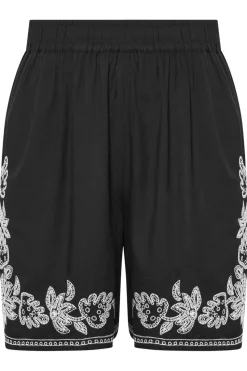 Yours Curve Black Floral Embroidered Shorts