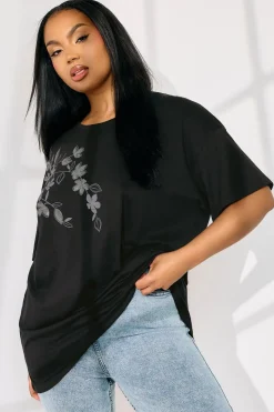 Yours Curve Black Floral Oversized Sequin Top