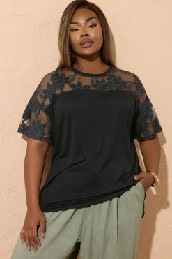 Yours Curve Black Floral Burnout Boxy T Shirt