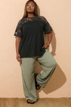 Yours Curve Black Floral Burnout Boxy T Shirt