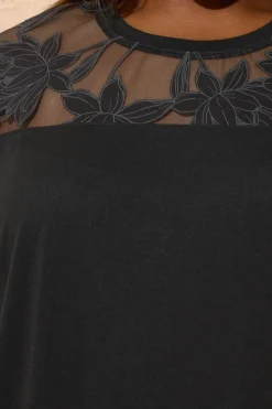 Yours Curve Black Floral Burnout Boxy T Shirt