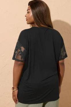 Yours Curve Black Floral Burnout Boxy T Shirt