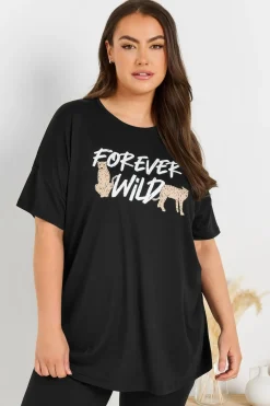 Yours Curve Black Forever Wild Soft Touch Pyjama Top