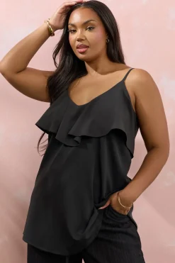 Yours Curve Black Frill Cami Vest Top
