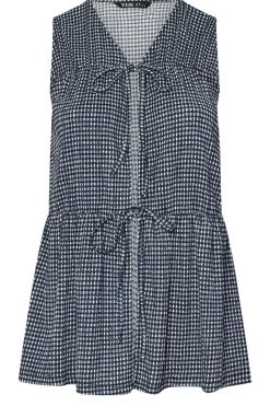 Yours Curve Black Gingham Bow Tie Front Top