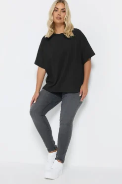 Yours Curve Black Heavyweight Boxy T Shirt