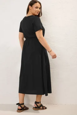 Yours Curve Black Jersey & Woven Mix Fabric Midaxi Skater Dress