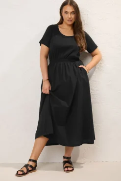 Yours Curve Black Jersey & Woven Mix Fabric Midaxi Skater Dress