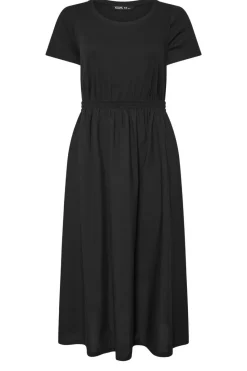 Yours Curve Black Jersey & Woven Mix Fabric Midaxi Skater Dress