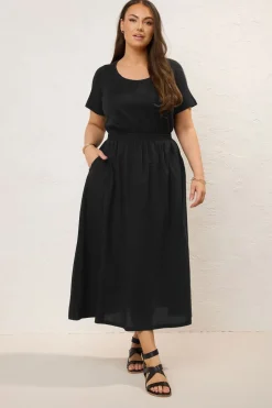 Yours Curve Black Jersey & Woven Mix Fabric Midaxi Skater Dress
