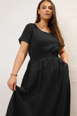 Yours Curve Black Jersey & Woven Mix Fabric Midaxi Skater Dress