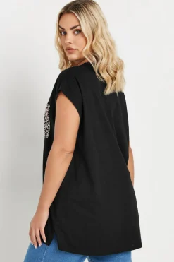 Yours Curve Black Leopard Print Pocket T Shirt