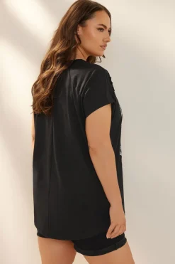 Yours Curve Black Liberty Skull Graphic Cut Out T-Shirt