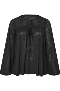 Yours Curve Black Lightweight Tie Front Top