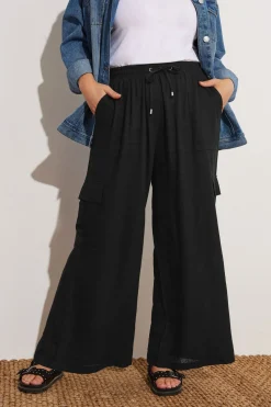 Yours Curve Black Linen Cargo Trousers