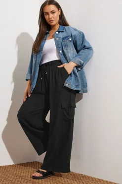 Yours Curve Black Linen Cargo Trousers