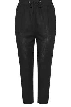 Yours Curve Black Linen Tie Front Joggers