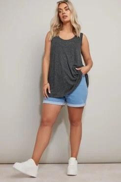 Yours Curve Black Linen Vest Top