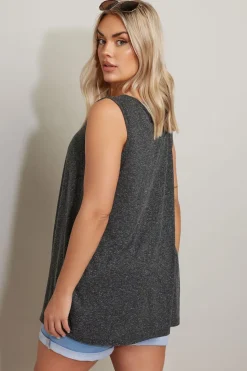 Yours Curve Black Linen Vest Top