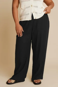 Yours Curve Black Linen Wide Leg Trousers