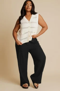 Yours Curve Black Linen Wide Leg Trousers