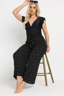Yours Curve Black Metallic Dobby Beach Trousers
