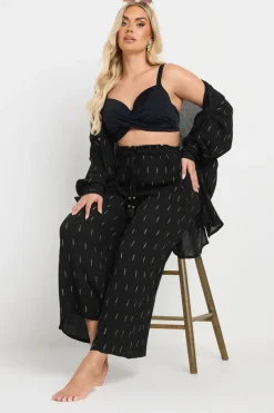 Yours Curve Black Metallic Dobby Beach Trousers