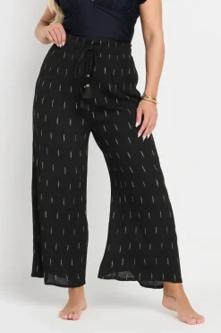 Yours Curve Black Metallic Dobby Beach Trousers