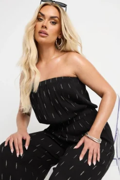 Yours Curve Black Metallic Bandeau Wide Leg Jumpsuit