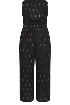 Yours Curve Black Metallic Bandeau Wide Leg Jumpsuit