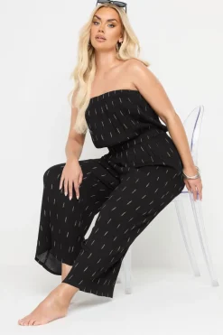 Yours Curve Black Metallic Bandeau Wide Leg Jumpsuit